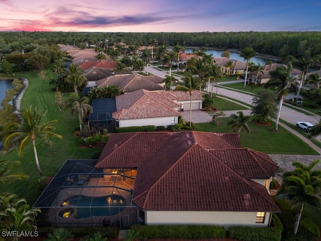 aerial view with a water view