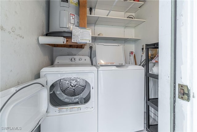 laundry room with washing machine and dryer and water heater
