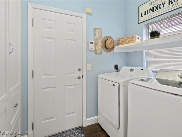 363 Pindo Palm Dr, Naples, FL 34104 - washroom with washer and dryer, baseboards, and dark wood-style floors