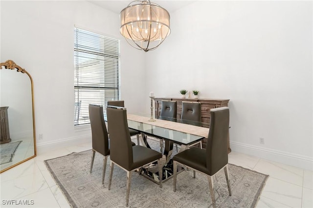 10191 Strike Ln, Bonita Springs, FL 34135 - dining room with baseboards, a notable chandelier, and marble finish floor