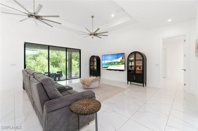 10191 Strike Ln, Bonita Springs, FL 34135 - living area with a ceiling fan, baseboards, recessed lighting, and marble finish floor