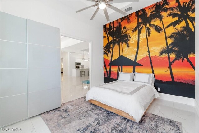 10191 Strike Ln, Bonita Springs, FL 34135 - bedroom featuring visible vents, a ceiling fan, and marble finish floor