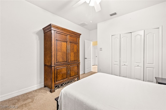 12869 Pastures Way, Fort Myers, FL 33913 - bedroom featuring light colored carpet, a closet, and ceiling fan