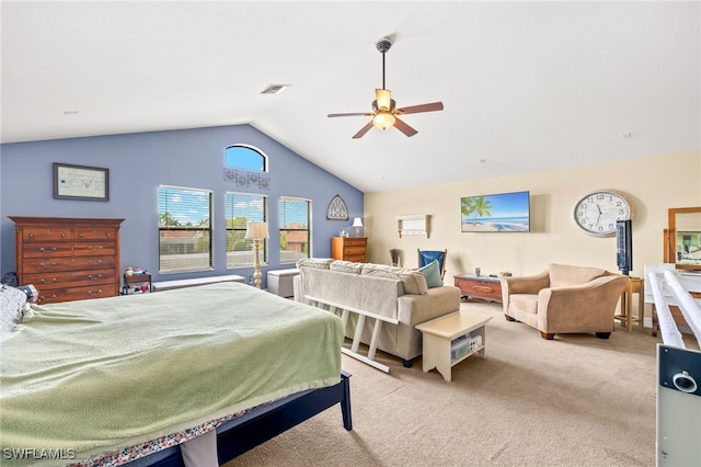 12869 Pastures Way, Fort Myers, FL 33913 - bedroom with carpet flooring, lofted ceiling, and ceiling fan