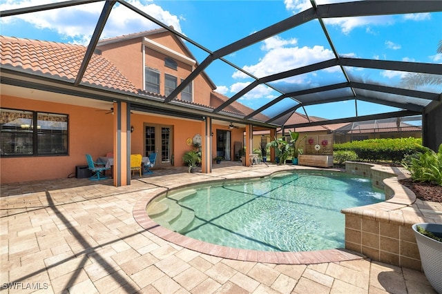 12869 Pastures Way, Fort Myers, FL 33913 - swimming pool with a ceiling fan, a patio area, and a lanai
