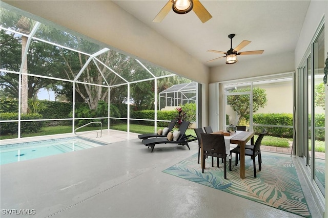 2733 Island Pond Ln, Naples, FL 34119 - outdoor pool featuring a patio, ceiling fan, a lanai, and outdoor dining area