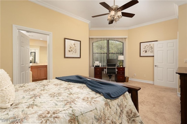 184 Vintage Cir Unit N202, Naples, FL 34119 - bedroom featuring baseboards, ornamental molding, a ceiling fan, and carpet flooring