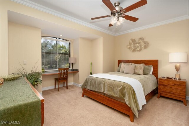 184 Vintage Cir Unit N202, Naples, FL 34119 - bedroom with carpet, a ceiling fan, ornamental molding, and baseboards