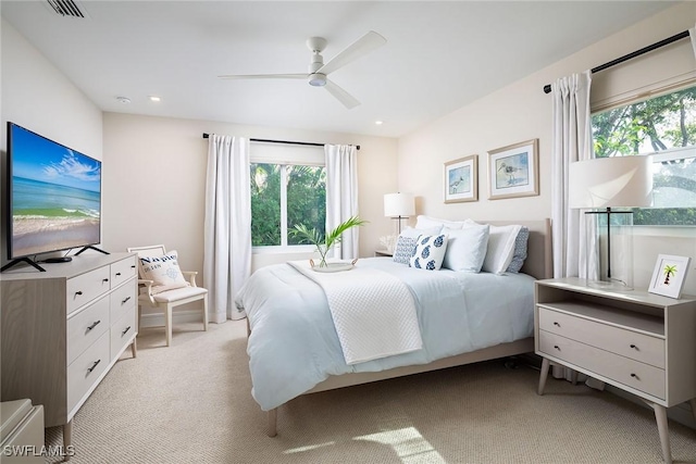 4830 W Blvd, Naples, FL 34103 - bedroom with light carpet, ceiling fan, and recessed lighting