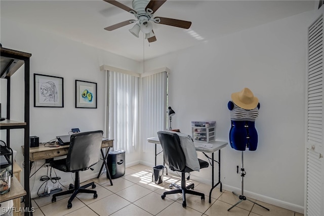 2215 Marilyn Ln, Fort Myers, FL 33905 - office area featuring light tile patterned floors, baseboards, and ceiling fan