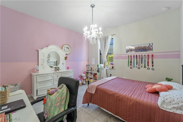 17152 Ashford Ter, Fort Myers, FL 33967 - bedroom featuring light tile patterned flooring and a chandelier