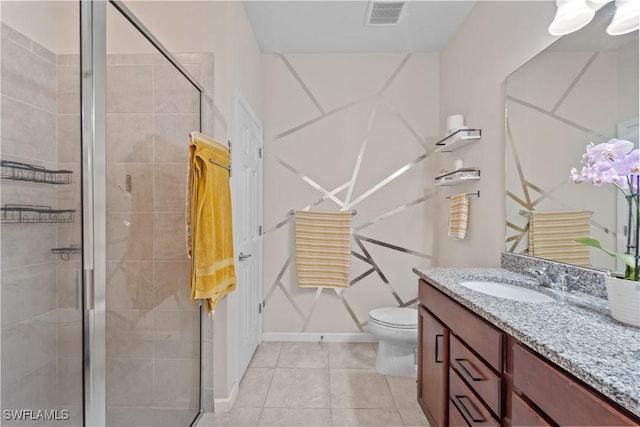 17152 Ashford Ter, Fort Myers, FL 33967 - bathroom featuring a shower stall, vanity, tile patterned floors, toilet, and baseboards