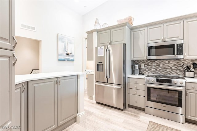 831 Sailaway Ln Unit 203, Naples, FL 34108 - kitchen featuring appliances with stainless steel finishes, gray cabinetry, and light countertops