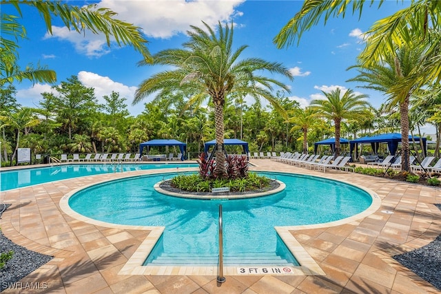 12389 Dahlia Ct, Naples, FL 34120 - community pool with a gazebo, a patio, and view of scattered trees