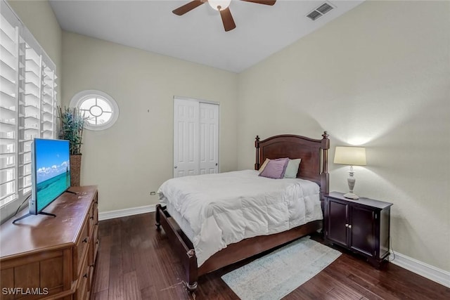 8442 Mallards Way, Naples, FL 34114 - bedroom featuring baseboards, dark wood finished floors, visible vents, and a closet