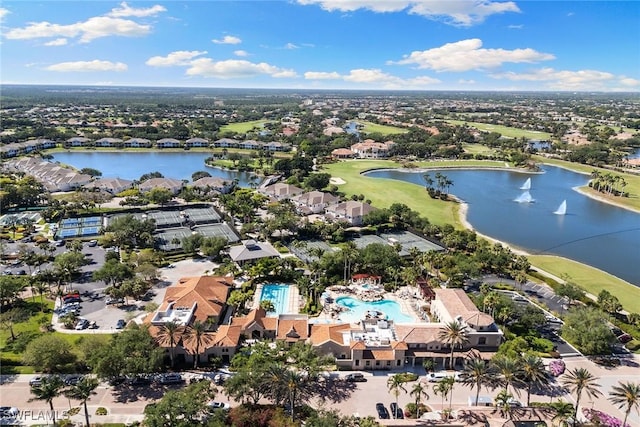 28666 San Lucas Ln Unit 102, Bonita Springs, FL 34135 - bird's eye view with a water view, a residential view, and golf course view