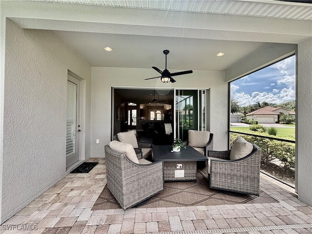 view of patio / terrace featuring a ceiling fan