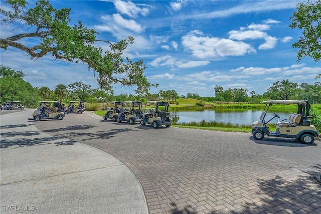 view of property's community with a water view
