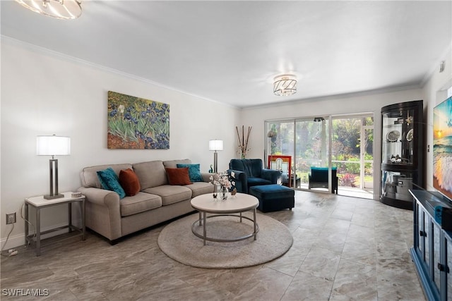 living room featuring ornamental molding