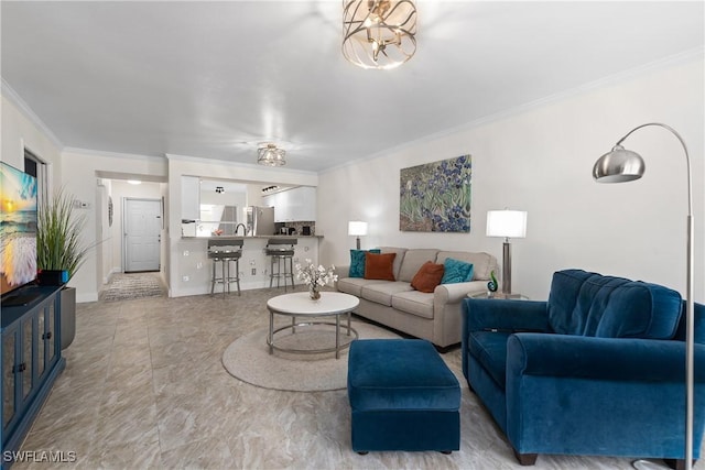 living room featuring ornamental molding