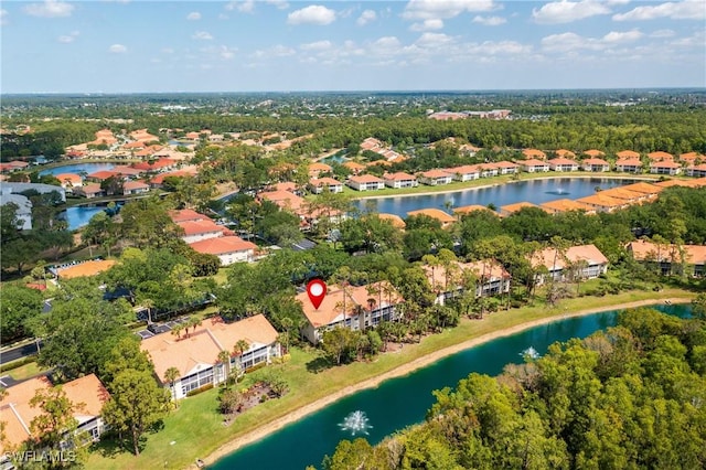 birds eye view of property featuring a residential view and a water view