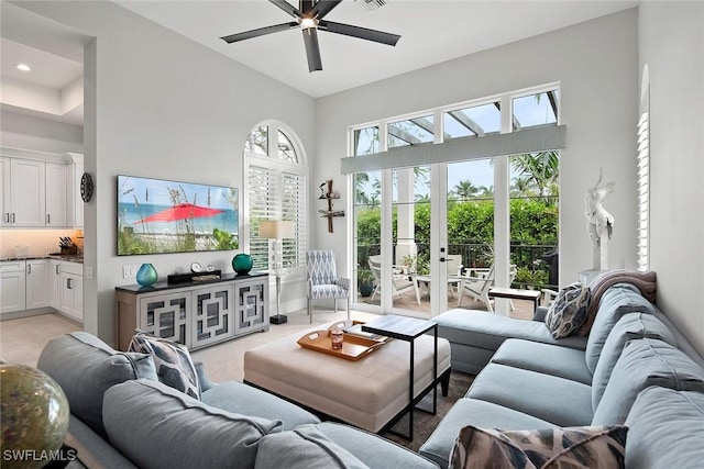 1603 Curlew Ave Unit 1603, Naples, FL 34102 - living area featuring baseboards, ceiling fan, recessed lighting, and a high ceiling