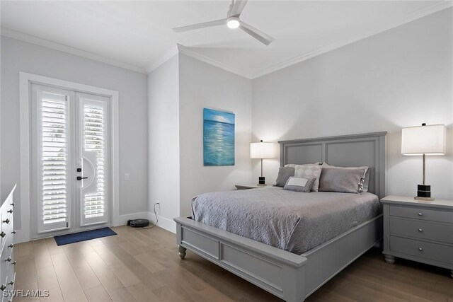 1603 Curlew Ave Unit 1603, Naples, FL 34102 - bedroom featuring ceiling fan, ornamental molding, access to outside, and wood finished floors
