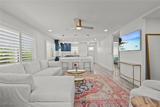 270 Dundee Rd, Fort Myers Beach, FL 33931 - living room with recessed lighting, a ceiling fan, light wood-style flooring, and baseboards