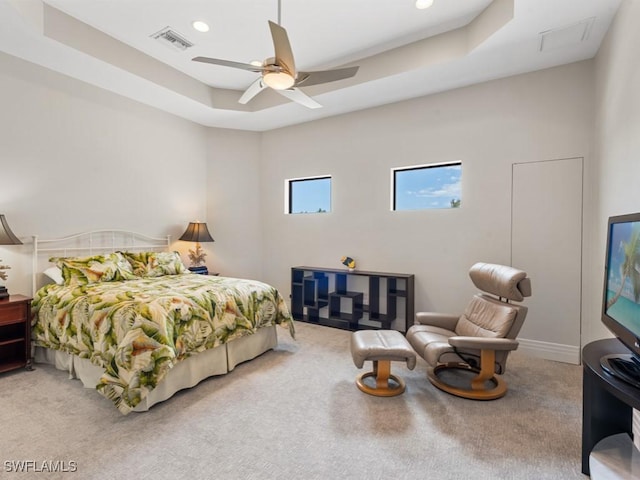580 Goldcoast Ct, Marco Island, FL 34145 - carpeted bedroom featuring a tray ceiling, recessed lighting, and visible vents