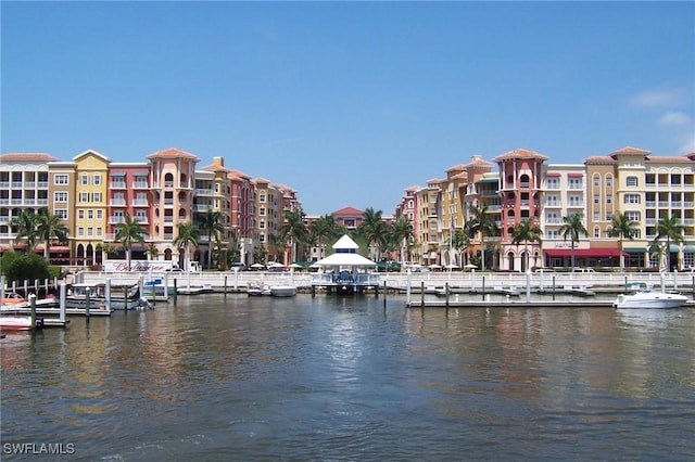 dock area featuring a water view
