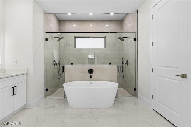 806 Santa Barbara Blvd, Cape Coral, FL 33991 - bathroom with a soaking tub, baseboards, vanity, and marble finish floor