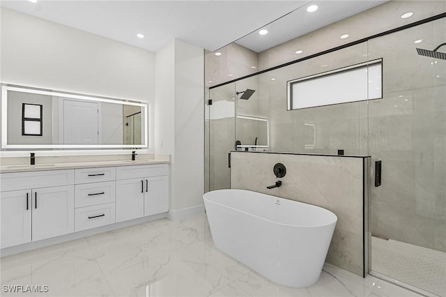 806 Santa Barbara Blvd, Cape Coral, FL 33991 - full bathroom with a sink, double vanity, a shower stall, and a soaking tub