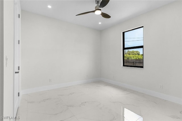 806 Santa Barbara Blvd, Cape Coral, FL 33991 - unfurnished room with recessed lighting, marble finish floor, a ceiling fan, and baseboards