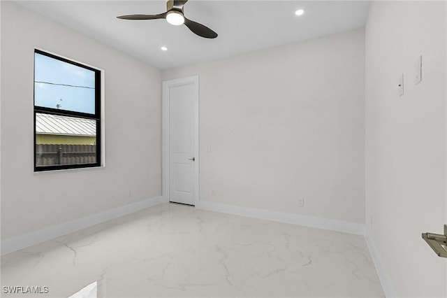806 Santa Barbara Blvd, Cape Coral, FL 33991 - spare room with recessed lighting, marble finish floor, a ceiling fan, and baseboards