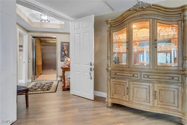 15140 Harbour Isle Dr Unit 502, Fort Myers, FL 33908 - corridor featuring light wood finished floors, baseboards, and a raised ceiling