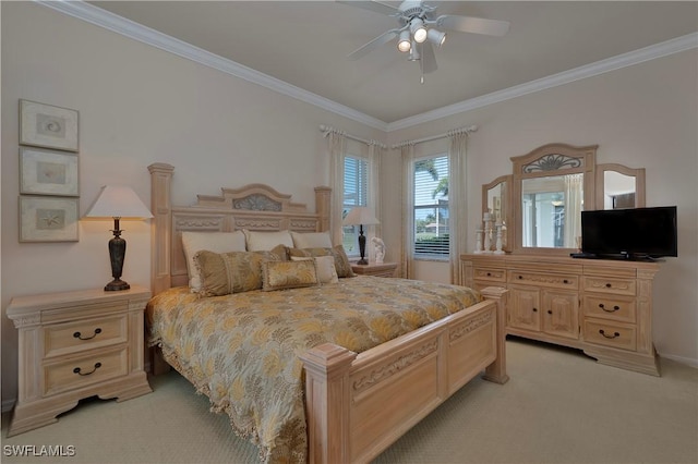 8789 Cedar Hammock Blvd Unit 61, Naples, FL 34112 - bedroom with crown molding, light colored carpet, and ceiling fan