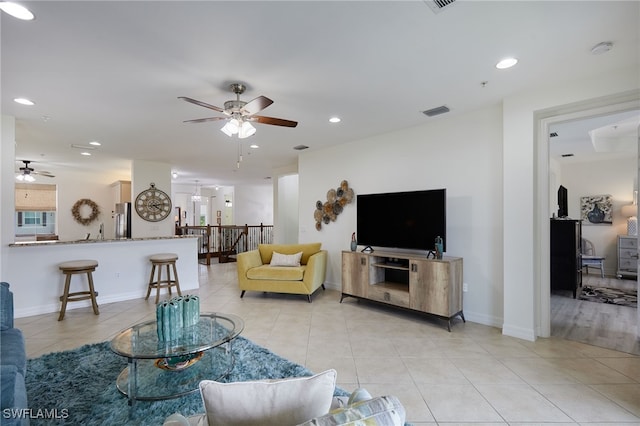 6537 Monterey Pt Unit 202, Naples, FL 34105 - living area featuring a ceiling fan, light tile patterned floors, and recessed lighting