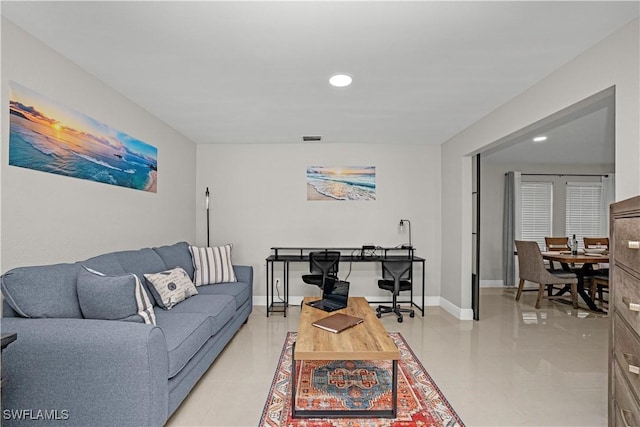 828 SW 51st Ter, Cape Coral, FL 33914 - living area featuring visible vents, recessed lighting, light tile patterned floors, and baseboards