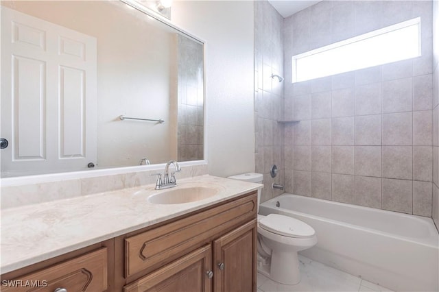 bathroom with vanity, toilet, and shower / bathtub combination