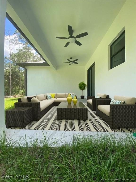 1918 Blue Sage Dr, Naples, FL 34117 - view of patio with an outdoor living space and a ceiling fan