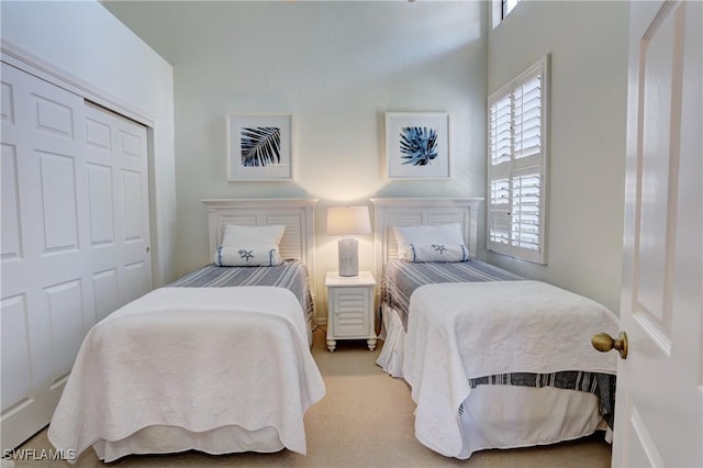 bedroom featuring carpet and a closet