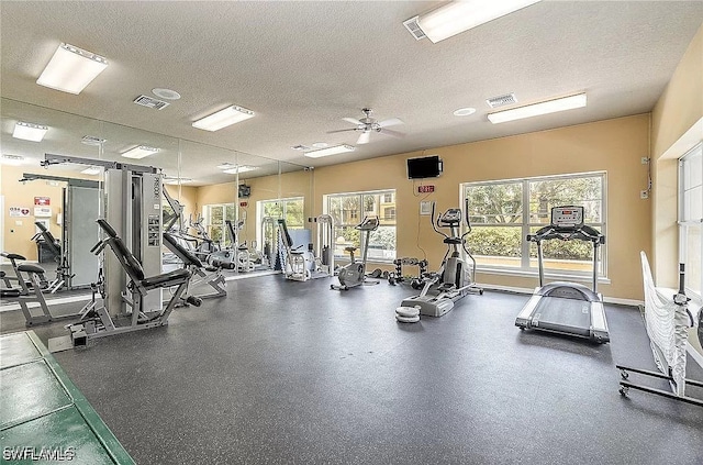 11541 Villa Grand Unit 817, Fort Myers, FL 33913 - exercise room with visible vents, a textured ceiling, and a wealth of natural light