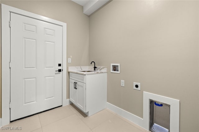 1008 NW 36th Pl, Cape Coral, FL 33993 - laundry area featuring washer hookup, hookup for an electric dryer, a sink, baseboards, and light tile patterned floors