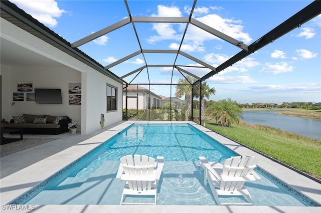 11498 Tiverton Trce, Fort Myers, FL 33913 - swimming pool with a water view, a patio, and an outdoor hangout area