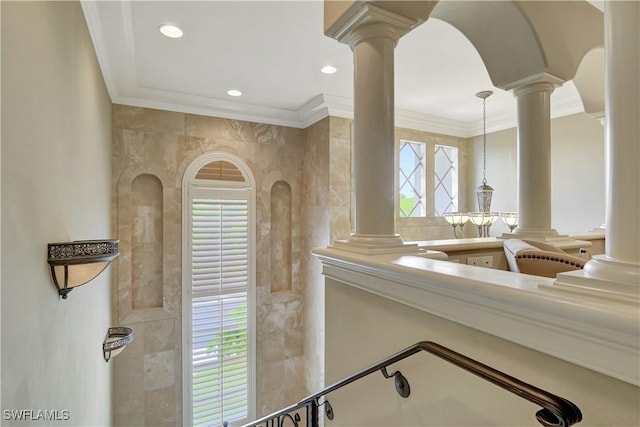 1947 Gordon River Ln, Naples, FL 34104 - bathroom with recessed lighting, ornamental molding, and decorative columns