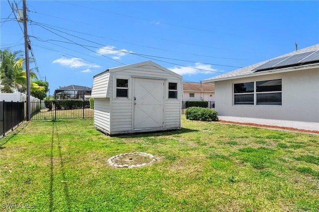 view of shed featuring a fenced backyard