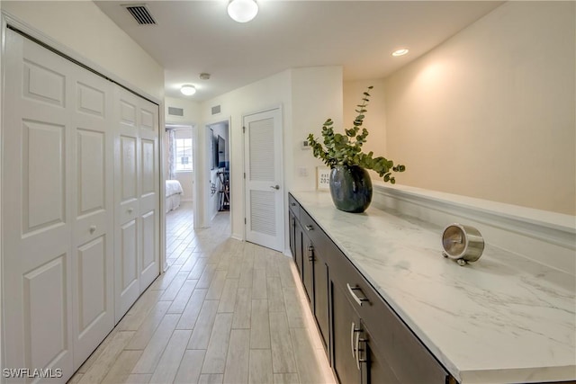 interior space featuring vanity, wood finished floors, and visible vents