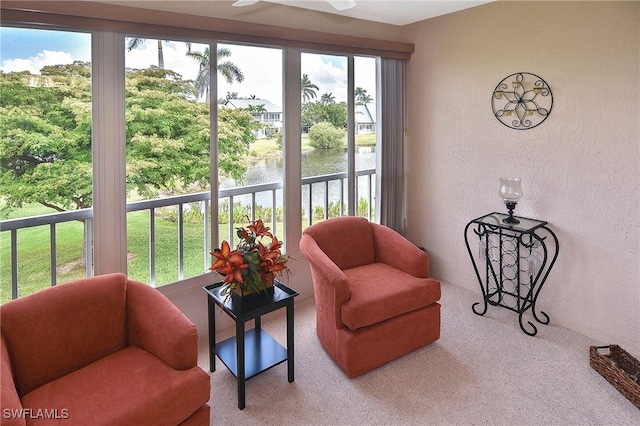 sunroom with a water view