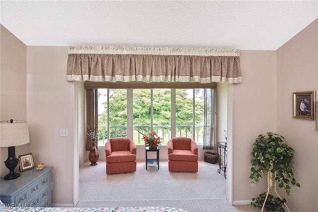 living area featuring plenty of natural light and a textured ceiling