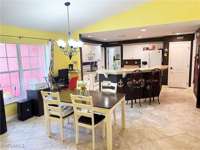 3007 NE 4th Ave, Cape Coral, FL 33909 - dining room featuring recessed lighting, a chandelier, vaulted ceiling, and a healthy amount of sunlight